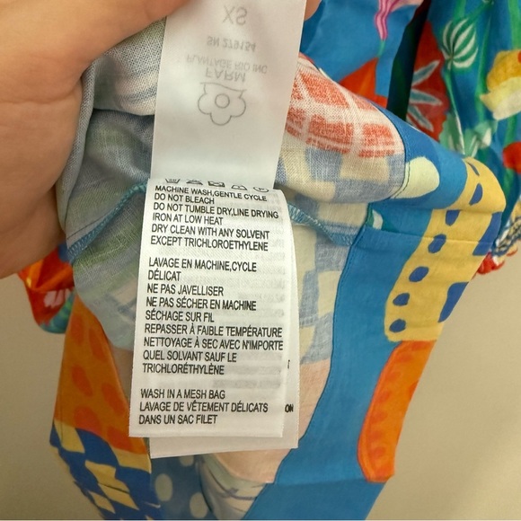 Farm Rio x Anthropologie Blue Floral Linen Blend Long Sleeve Mini Dress - Picture 11 of 14